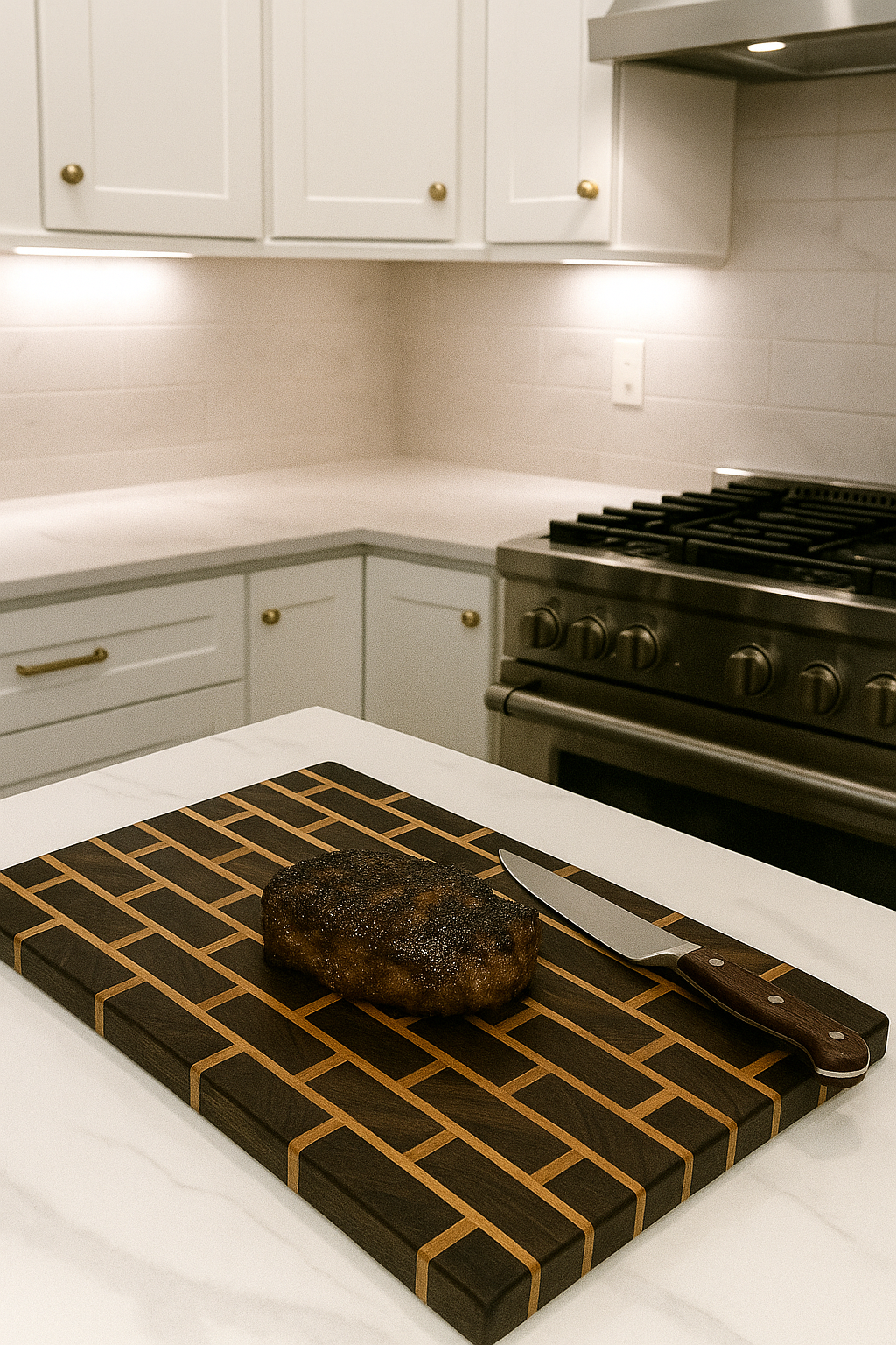 Brick & Mortar End Grain Cutting Board – Walnut & Maple | 22" x 14"Free Stand