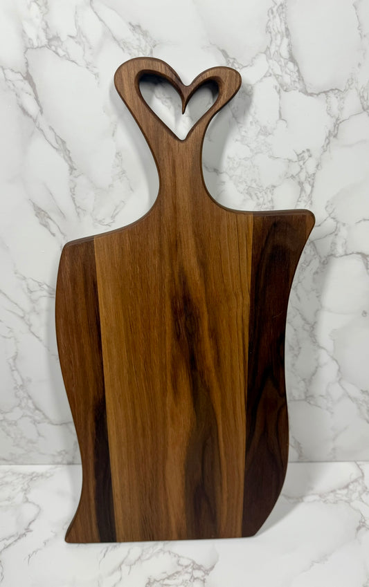 Black Walnut Heart Handle Charcuterie Board
